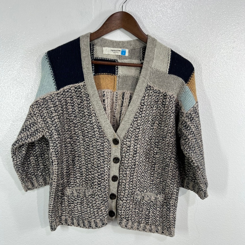 Anthropologie Sparrow "Risa" Marled Patchwork Knit Cardigan Sweater Small Woolโ